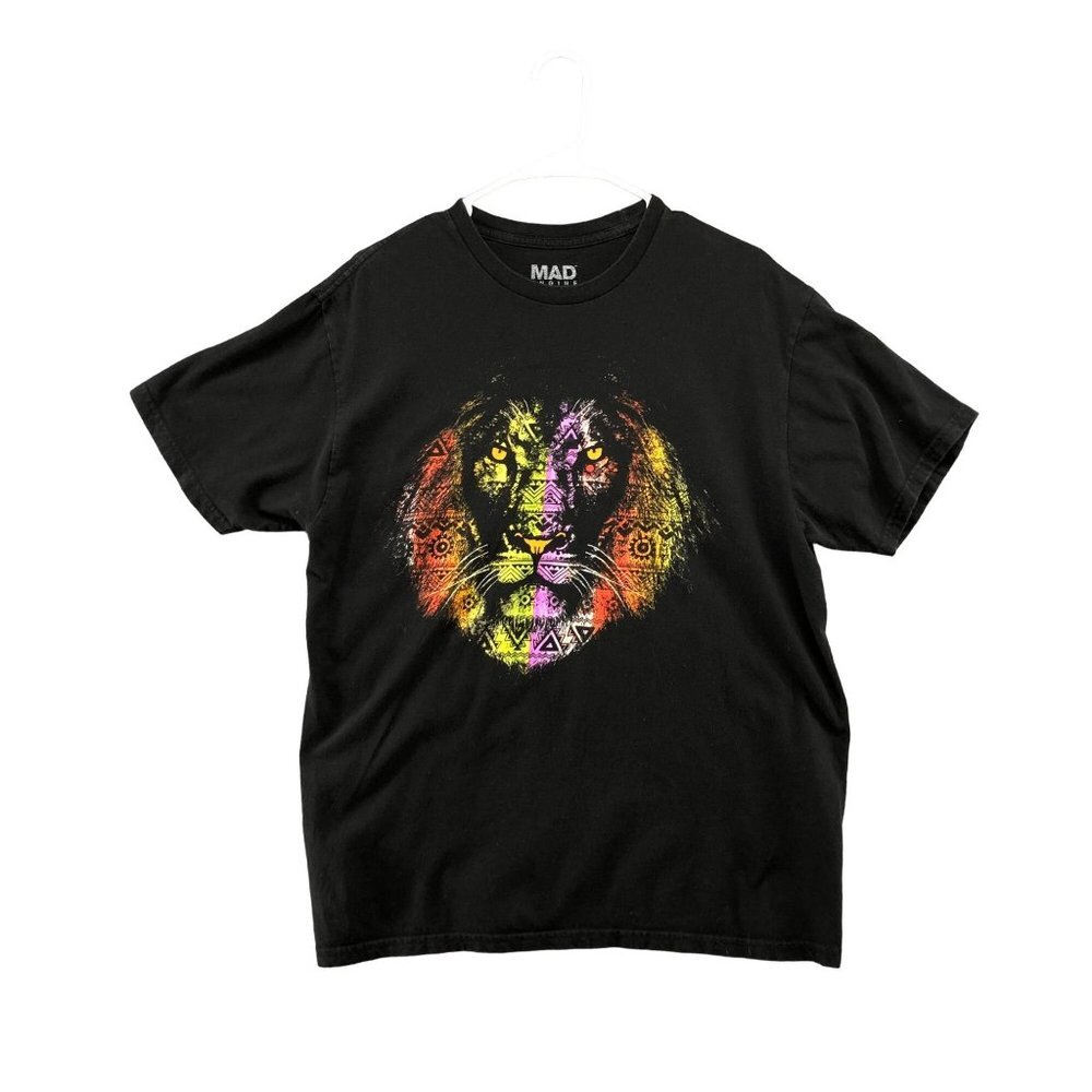 Mad Engine Mens Short Sleeve T‎ Shirt Lion King Aztec Graphic Black Size Large L